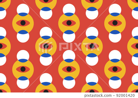 Bauhaus eye seamless pattern. Minimal geometric design of the 20s. Abstract vector template with elements of primitive forms. Modern hipster style. Bauhaus eye seamless pattern. Minimal geometric design of the 20s. Abstract vector template with elements of primitive forms. Modern hipster style. 92001420
