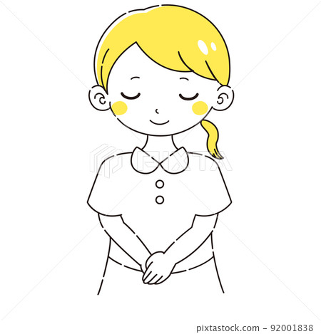 一個穿著實驗室外套的女人鞠躬的插圖 一個穿著實驗室外套的女人鞠躬的插圖 92001838