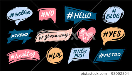 Hashtag banners. Social media tags, internet slang words and online communication hashtags for posts vector set 92002804