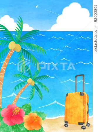 夏季海濱度假區手繪水彩插圖肖像 92003892