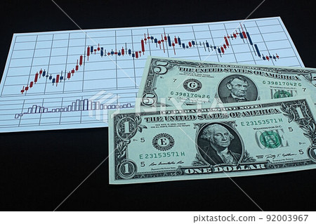 [Forex, FX, stocks, dollar yen, bitcoin, etc. in thumbnails of articles] Dollar bills and charts 92003967