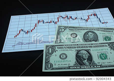 [Forex, FX, stocks, dollar yen, bitcoin, etc. in thumbnails of articles] Dollar bills and charts 92004343