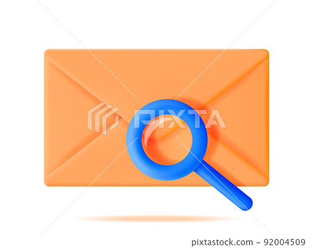 3D Mail Envelope with Magnifying Glass Isolated 92004509