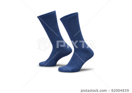 Pair of blue cotton socks isolated on white. Set of short socks for sports as mock up and label for advertising, logo, branding. Pair of blue cotton socks isolated on white. Set of short socks for sports as mock up and label for advertising, logo, branding. 92004839