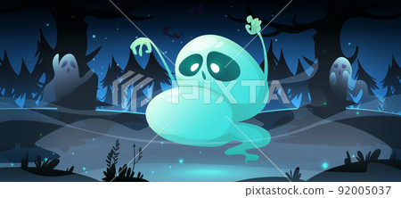 Spooky ghosts in dark forest at night 92005037