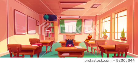 School classroom with green chalkboard 92005044