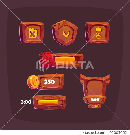 Wooden game buttons, cartoon menu interface set 92005062
