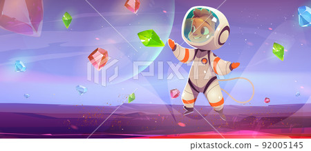 Cute astronaut on alien planet in space, cosmonaut Cute astronaut on alien planet in space, cosmonaut 92005145