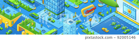 Modern cityscape, isometric city with car cinema 92005146