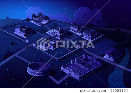 Rome isometric landscape, night antique building 92005164