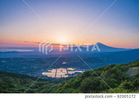 （靜岡縣）塔納盆地的稻田和富士山日落美景 92005172