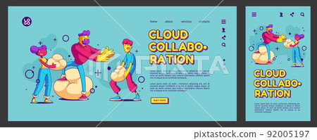 Cloud collaboration, teamwork landing page, banner 92005197