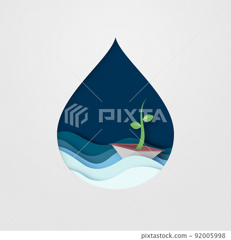 Thinking about the problems of water and nature on the earth Paper cut 92005998