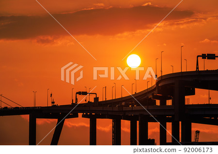 Fukuoka city highway and sunset Fukuoka city highway and sunset 92006173