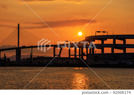 Fukuoka city highway and sunset Fukuoka city highway and sunset 92006174