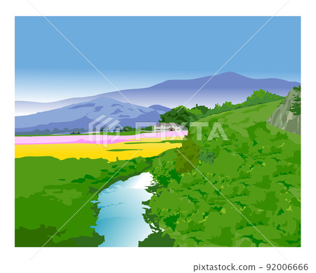 A landscape of a Japanese mountain village with an old folk house. Live in a lush green area. A landscape of a Japanese mountain village with an old folk house. Live in a lush green area. 92006666