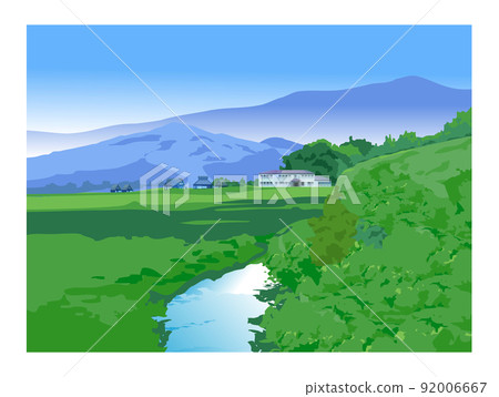 日本山村的風景，有一棟古老的民居。住在鬱鬱蔥蔥的綠色地帶。 92006667