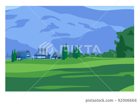 日本山村的風景，有一棟古老的民居。住在鬱鬱蔥蔥的綠色地帶。 92006668