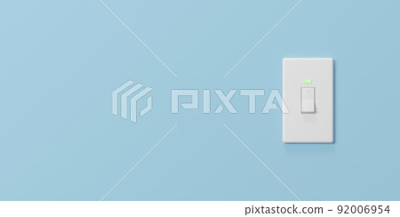 淺藍色牆壁上的開關面板（開關ON）/節電、節能和電價上漲的圖像 92006954