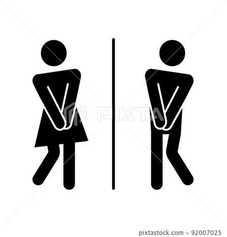 Wc toilet funny pictogram sign. Woman, man pictogram figure toilet, restroom, washroom wc sign. Humor, funny restroom door sticker 92007025