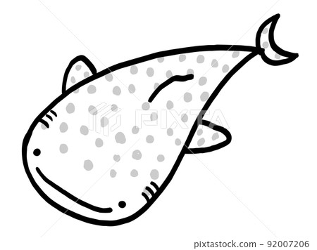 可愛鯨鯊的單色插圖/手繪插圖素材 92007206