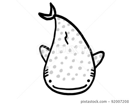 可愛鯨鯊的單色插圖/手繪插圖素材 92007208