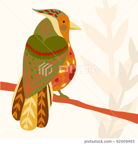 Vector illustration of fantastic colorful unusual bird in a vivid design Vector illustration of fantastic colorful unusual bird in a vivid design 92009493