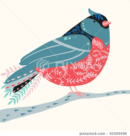 Vector illustration of fantastic colorful unusual bird in a vivid design Vector illustration of fantastic colorful unusual bird in a vivid design 92009496