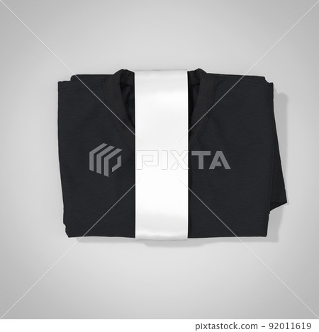 Folded black t-shirt with label, mockup, 3d rendering Folded black t-shirt with label, mockup, 3d rendering 92011619