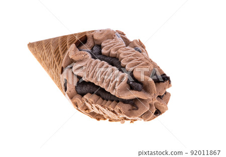 ice cream in waffle cone isolated 92011867