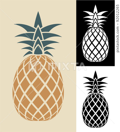 Juicy ripe pineapple icon. Harvesting tropical fruits. Simple black and white vector isolated on white background Juicy ripe pineapple icon. Harvesting tropical fruits. Simple black and white vector isolated on white background 92012265