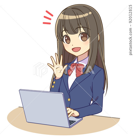 Greetings from a blazer girl who operates a personal computer 92012815