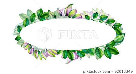 Board of frame with exotic plants watercolor illustration on white 92013349