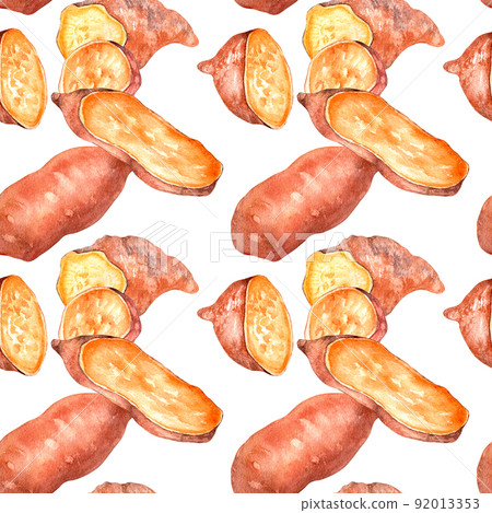 Seamless pattern of sweet potatoes watercolor illustration isolated. Seamless pattern of sweet potatoes watercolor illustration isolated. 92013353