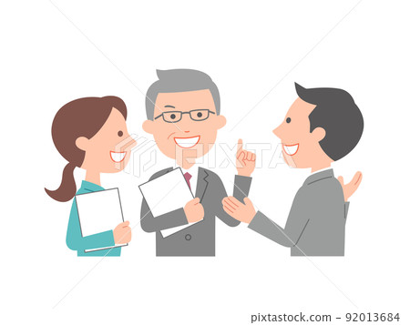 Three business people chatting with each other, boss and subordinates 92013684