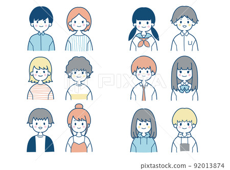 微笑的男人和女人的上半身圖標的插圖素材 微笑的男人和女人的上半身圖標的插圖素材 92013874