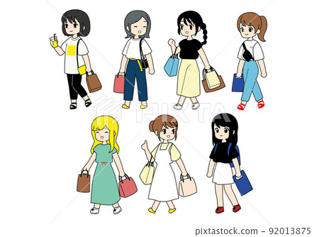 一個女人購物的全身插圖素材 92013875