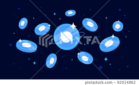 Ontology (ONT) coins falling from the sky. ONT cryptocurrency concept banner background. 92014862