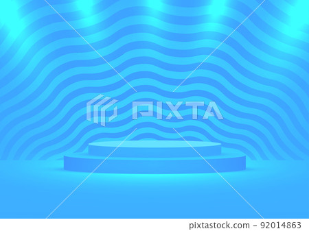 Empty podium studio blue background for product display with copy space. Showroom shoot render. Banner background for advertise product Empty podium studio blue background for product display with copy space. Showroom shoot render. Banner background for advertise product 92014863