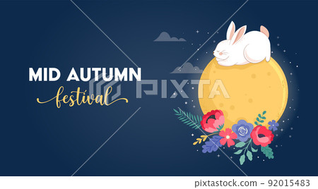 Mid Autumn Festival Concept Design with Cute Rabbits, Bunnies and Moon Illustrations. Chinese Mid Autumn Festival Concept Design with Cute Rabbits, Bunnies and Moon Illustrations. Chinese 92015483