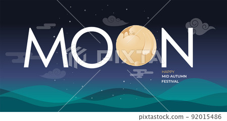 Mid Autumn Festival Concept Design with Cute Rabbits, Bunnies and Moon Illustrations. Chinese 92015486