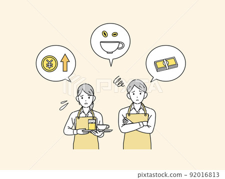 Deficit price increase, price increase, troubled restaurant, coffee shop clerk inflation 92016813
