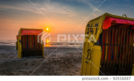 Beach chair at german North sea Coast 92016887