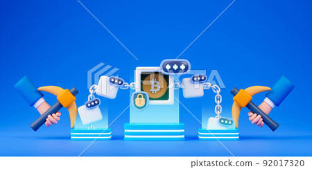 3d rendering concept cryptocurrency mining and blockchain technology illustration. 3d rendering concept cryptocurrency mining and blockchain technology illustration. 92017320