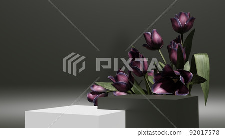3D rendering flower background with geometric shape podium for product display, minimal concept, Premium illustration pastel floral elements, beauty, cosmetic. 3D rendering flower background with geometric shape podium for product display, minimal concept, Premium illustration pastel floral elements, beauty, cosmetic. 92017578
