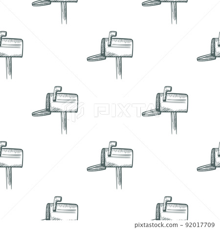 Mailbox engraved seamless pattern. Vintage letterbox in hand drawn style. 92017709