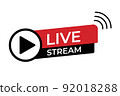 Live stream icon with play symbol. Online stream sign. Flat simple design. Vector illustration 92018288