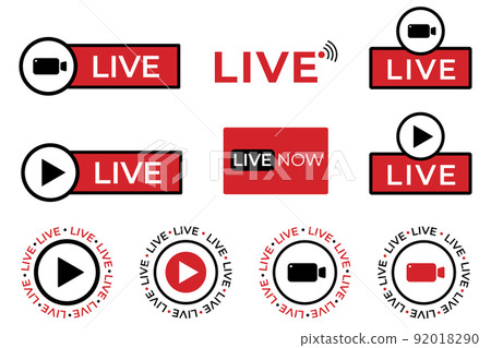 Collection of Live streaming symbol for web and app. Live stream icon set. Flat vector illustration Collection of Live streaming symbol for web and app. Live stream icon set. Flat vector illustration 92018290