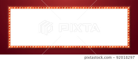 Marquee frame with red border, retro casino signboard with white background. 92018297