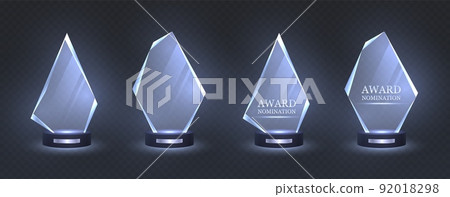 Glass trophy, realistic crystal award, prize for nomination winner. Glass trophy, realistic crystal award, prize for nomination winner. 92018298